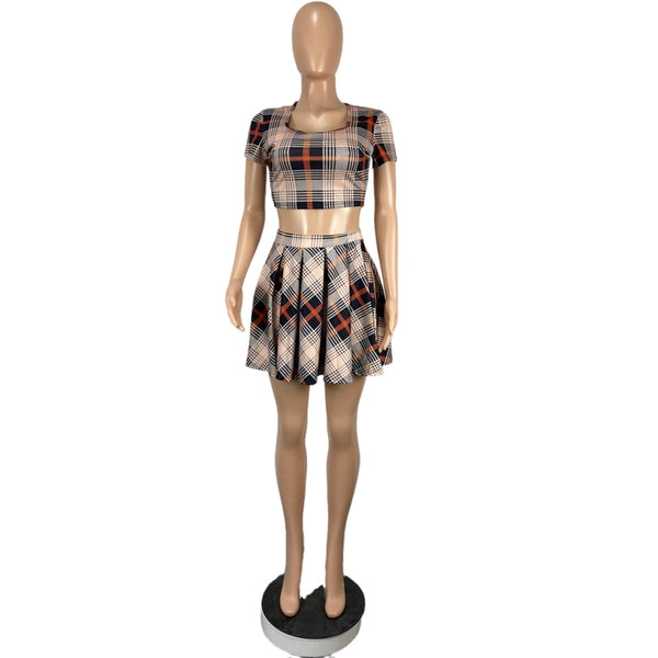 Plaid Print Crop Top & Mini Dress - Plug Fashions