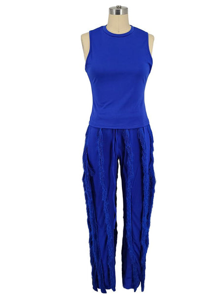 2 Piece Sleeveless Top Tassel Pants Set S-2XL (Different Colors Available) - Plug Fashions
