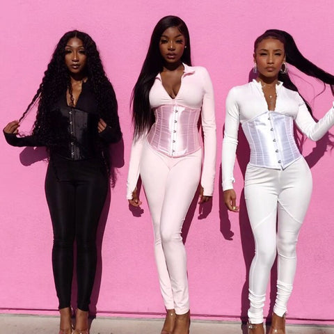 Black, White, or Pink Body Jumpsuit & Corset Girdle - Plug Fashions