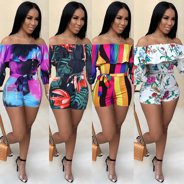 Ruffle Off Shoulder Romper (Different Colors Available) - Plug Fashions