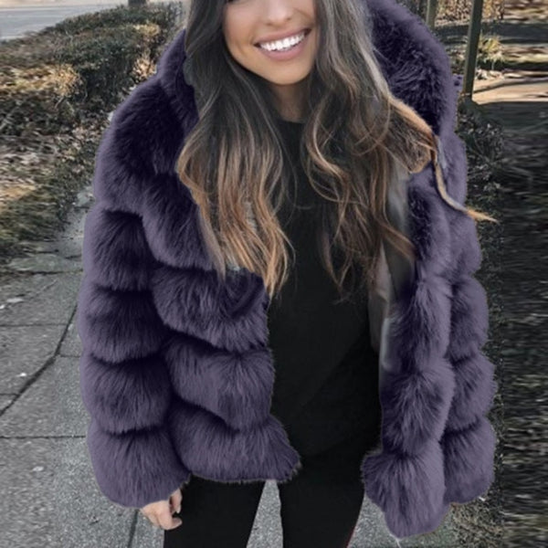 Hooded Faux Fur Coat S-4XL (Different Colors Available) - Plug Fashions