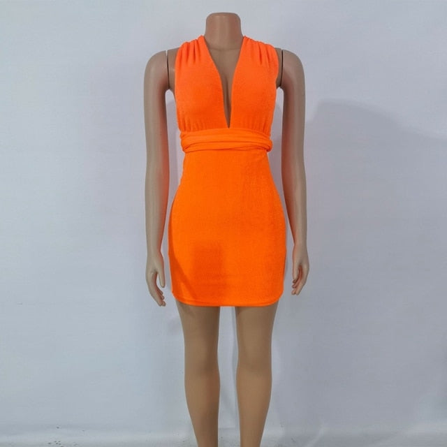 Deep V Cross Back Mini Dress (Different Colors Available) - Plug Fashions