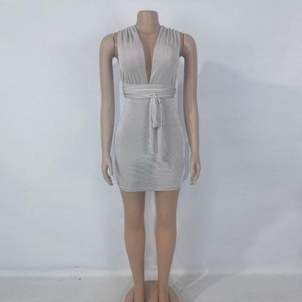 Deep V Cross Back Mini Dress (Different Colors Available) - Plug Fashions