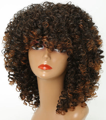 16" Long Afro Curly Wig Brown - Plug Fashions