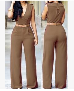 Classic V-Neck Jumpsuit With Belt S-2XL (Different Colors Available) - Plug Fashions