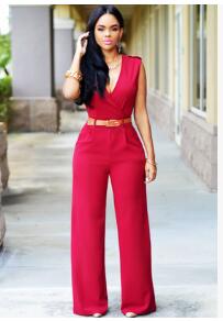 Classic V-Neck Jumpsuit With Belt S-2XL (Different Colors Available) - Plug Fashions